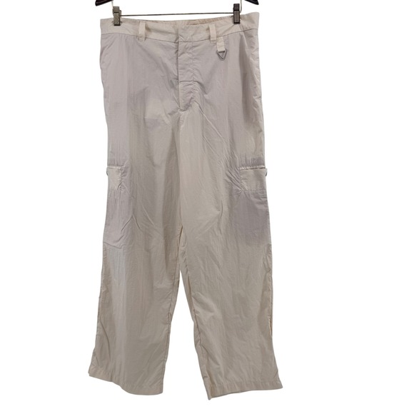 Zara Pants - Zara Women Cream Nylon Wide Leg Cargo Pants Size L Streetwear Utility Gorpcore